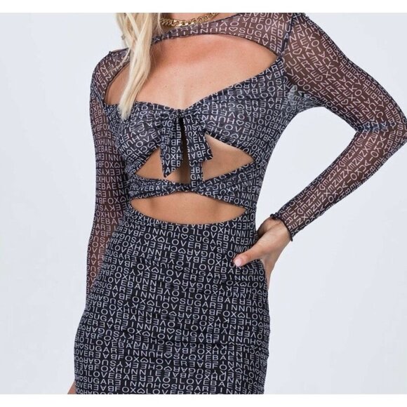 Princess Polly Text Me Dress Womens 10 Black NWT Sexy Mini Sheer Cut Out E-Girl - Picture 1 of 14